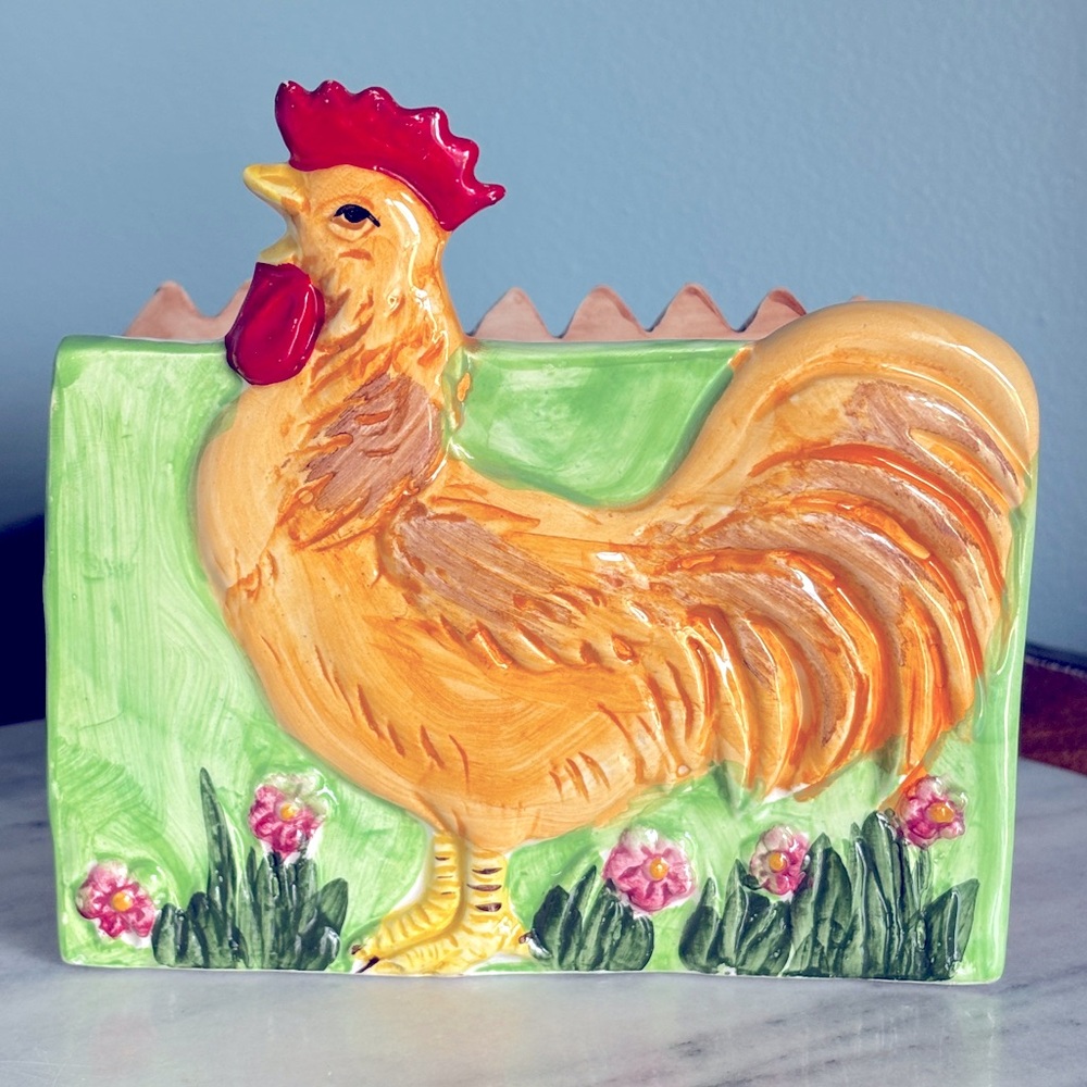 Vintage Rooster Ceramic Container Planter Napkin Holder Farmhouse Decor